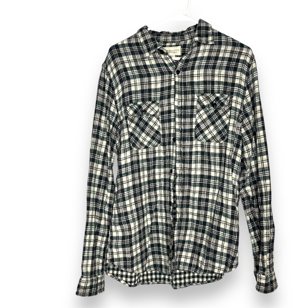 Ralph Lauren Denim & Supply Gauze Plaid Shirt Womens Size Large Green Cream